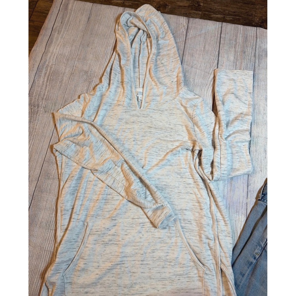 Market & Spruce Gray Space Dye Hoodie Pullover Kangaroo Pocket Side Slit Womens